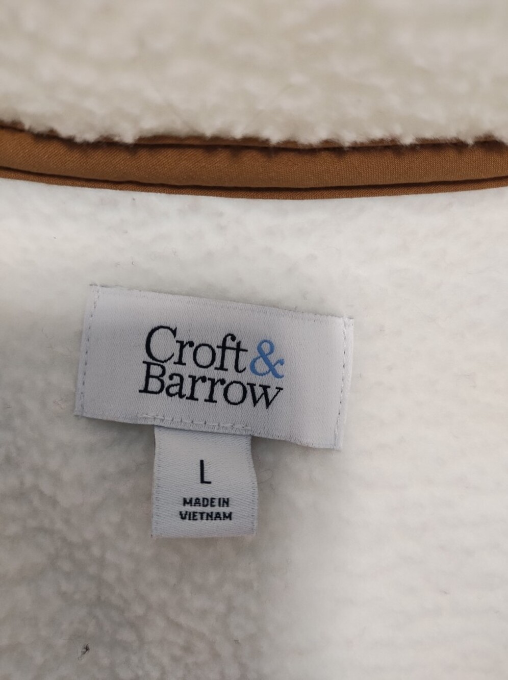 Croft & Barrow Cream Sherpa Faux Fur Button-Front Jacket with Brown Trim - Picture 9 of 10